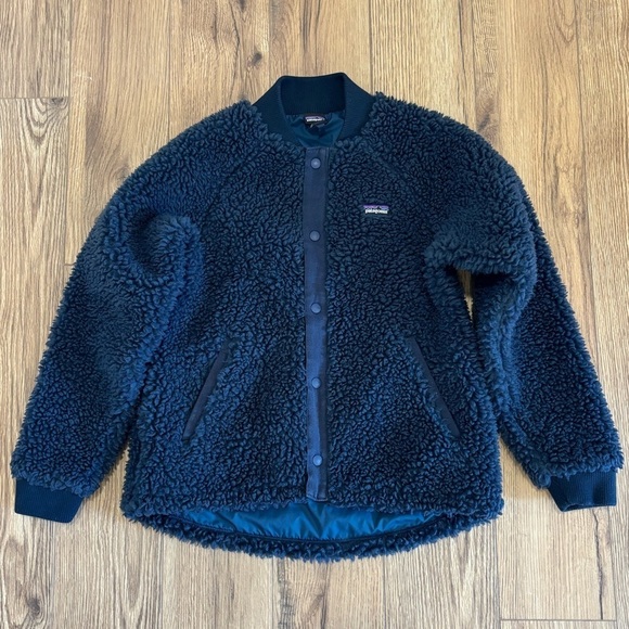 Kids Patagonia Retro X Fleece Bomber Jacket Size Medium 10 Navy Blue - Picture 1 of 6